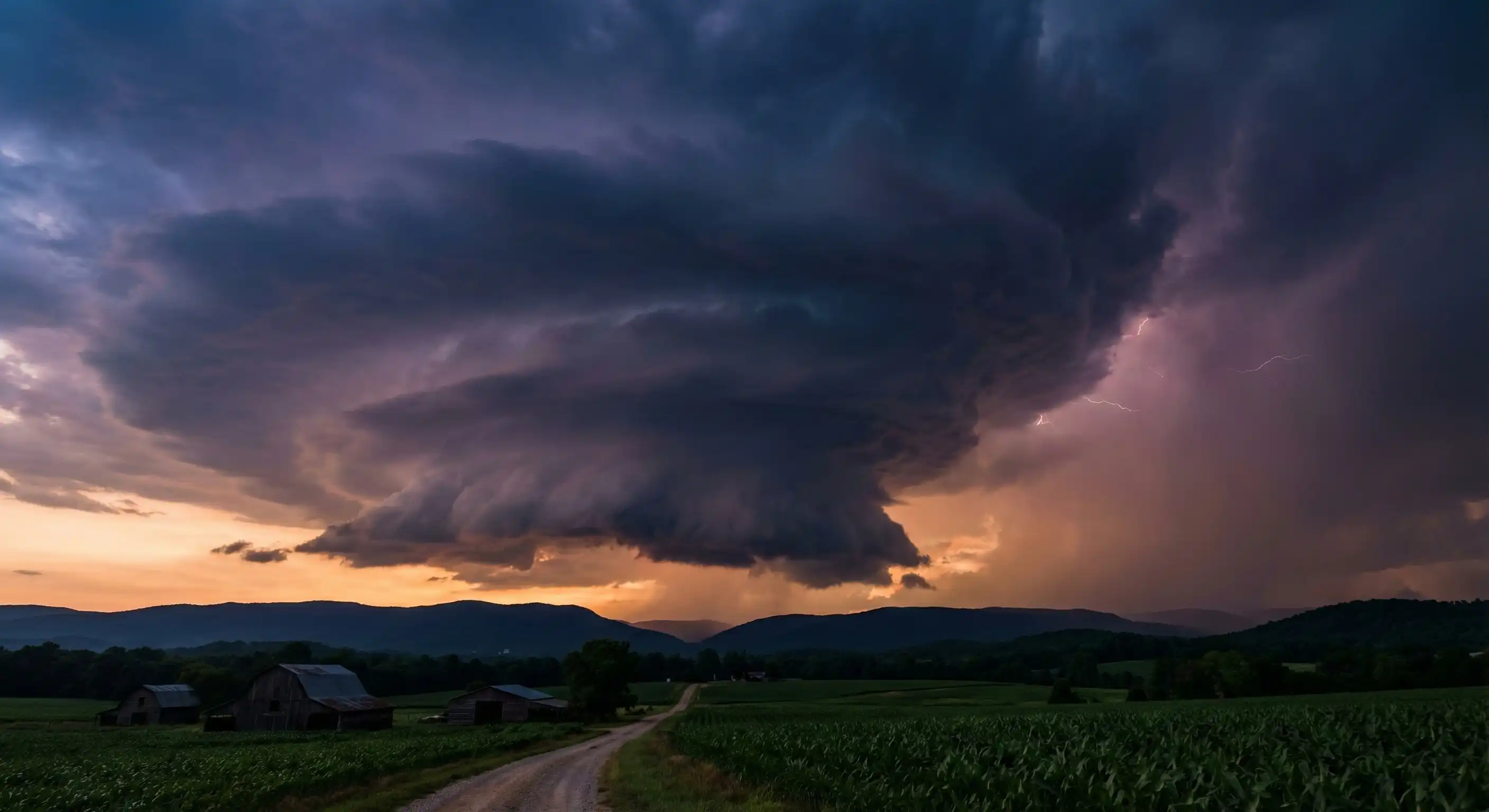 Severe tornadic storm approaching in the distance
